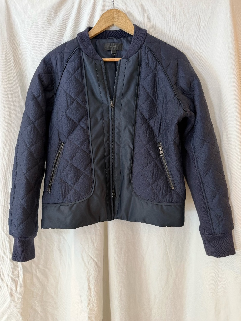 J.Crew Navy Quilted Bomber Jacket — Size S
